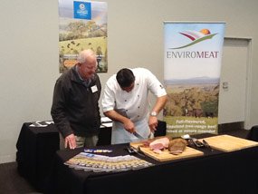 Bob Davie with chef preparing Enviromeat